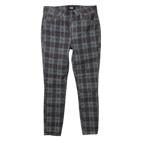 PAIGE Hoxton Ankle Skinny Jeans Mid Rise Black Tartan Plaid Womens 27 - Picture 1 of 6